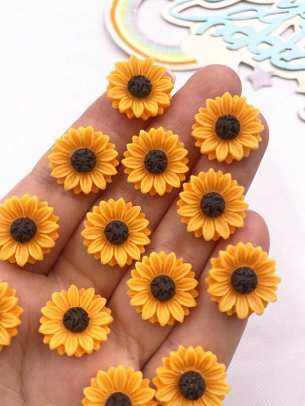 20 pezzi di fiori di girasole colorati in resina da 15 mm, piatti, pietre preziose per scrapbooking, fai da te, matrimonio, gioielli, decorazioni, applicazioni e accessori artigianali