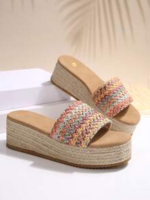 女士时尚休闲草绳编织鞋底户外凉鞋，舒适百搭沙滩度假露趾拖鞋 - 彩色 - 查看 7