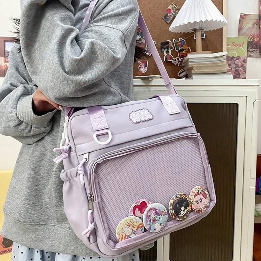 Y2K Japanese Preppy Style Shoulder Crossbody Bag New Nylon School Bags For Teenage Girls Transparent Itabag Backpacks Ita Bag - màu đen - Xem 1