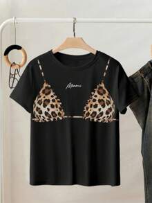 Playera estampado bikini bra grafico animal print cuadros Colorblock     Playa - Negro - Ver 2