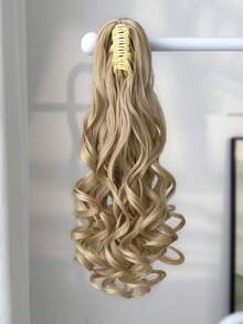 Extensión de cabello de cola de caballo de 22 pulgadas con ondas naturales doradas, suave y natural, fibra sintética resistente al calor, adecuada para uso diario de mujeres - Beis - Ver 7