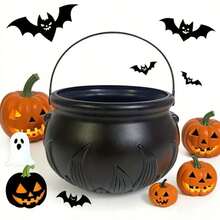 1 pièce Grand chaudron de sorcière d'Halloween, bol à bonbons en plastique noir, convient pour la décoration d'Halloween, les cadeaux de fête, les fournitures de fête de la chasse aux bonbons - Multicolore - Voir 7