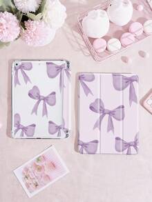 紫色蝴蝶结双面印花 iPad 保护壳，兼容 iPad Air 11 英寸 (M2)-2024/2025，支持横竖屏方向。适用于 iPad 第 10 代、iPad 10.2 英寸、Galaxy Tab A8 10.5 英寸 2022，保护壳支持多种角度，内置松紧带可在旅行时安全闭合平板电脑，甜美俏皮的平板电脑保护壳