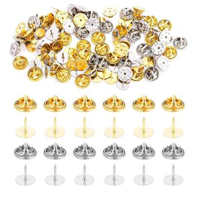20/50Sets Brooch Pin Holder Tie Badge Back Replacement Flat Base Stabbing Butterfly Clasps For DIY Jewelry Making Accessories Gold 25pcs Silver 25pcs