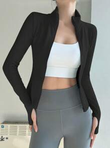 Professional Sports UV Protection Seamless Zipper Jacket For Women, Compression Fitness Gym Workout Yoga Top