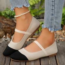 Women Shoes Soft Sole Flat Shoes Square Toe Elastic Band Comfort - 黑色 - 查看 3