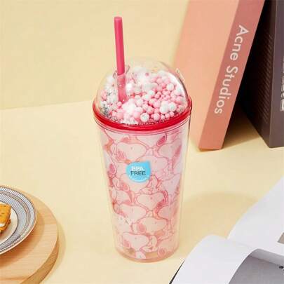 20oz/600ml Snoopy Series Bubble Cover Double Layer Straw Cup Plastic Tea Milk Drink Cup Coffe Mug Water Bottle