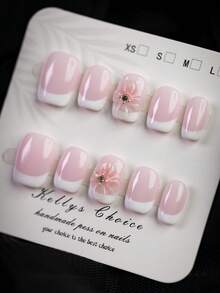 10 móng tay giả vuông ngắn kiểu dáng thanh lịch màu hồng và trắng, móng giả thủ công kiểu Pháp hình hoa 3D, hình hoa hồng, đính đá nhỏ ở giữa hoa, sang trọng nhưng ngọt ngào lãng mạn, thích hợp cho sử dụng hàng ngày, hẹn hò, du lịch mùa hè, món quà hoàn hảo cho phụ nữ và các cô gái, dụng cụ làm móng thủ công. - Nhiều màu - Xem 4