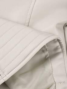 Women's Spring/Autumn Faux Leather Embroidered Commuter Jacket With Belt, Minimalist Versatile Biker PU Jacket