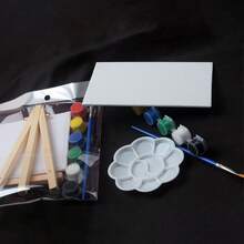 Mini Canvas Painting Set, Includes Palette, Brushes, Canvas Panels And Easel. Suitable For Oil, Acrylic, Acrylic Watercolor, Watercolor And Other Paints, Easy To Color And Non-Bleeding. For Personal Art Painting, Parent-Child Interaction, Couple Games, Beginners And Artists. Easel, Tray And Brushes Are Reusable, Party Painting Kit (Random Paint Colors),For School Supplies,Back To School