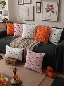 1 Pc Halloween Pillow Case, Halloween Decorative Cushion Cover, Soft Faux Fur White Ghost Pillow Sham Case For Chairs, Sofas, Bedrooms, Living Rooms, Back-To-School Season, Home Decor, Storage, Pink - View 7