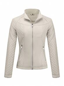 Veste de moto multifonctionnelle à la mode en cuir PU pour femmes Risissida - idéale pour le streetwear automne/hiver - Beige - Voir 1