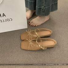 Mocasines de punta cerrada con una tira, sandalias de verano para exteriores de malla transpirable para mujer, estilo chinoiserie metálico