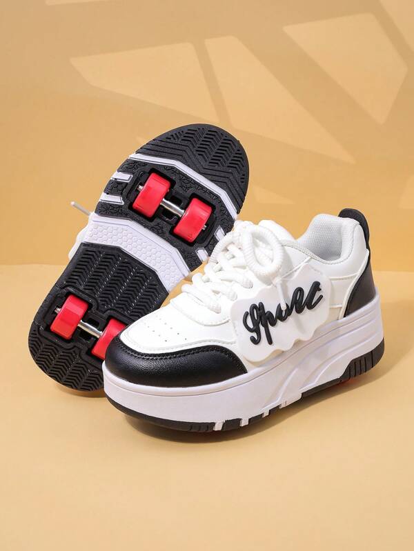 Kids' 4-Wheel Roller Skate Shoes, Detachable 2-In-1 Sports Shoes With Lace Up, Roller Blading Shoes For Boys Girls Youth Students, Fashion Casual