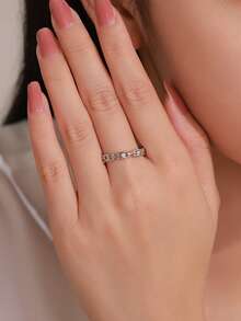 Arlmay 1pc 925 Sterling Silver Cool Hollow Out Chain Zirconia Ring For Women Geometric Design Fine Party Jewelry Gift - Silver - View 3
