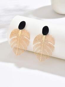 1 Đôi bông tai kim loại rỗng hình lá thời trang cổ điển đa năng, thích hợp đeo hàng ngày - Vàng 983 - Xem 2