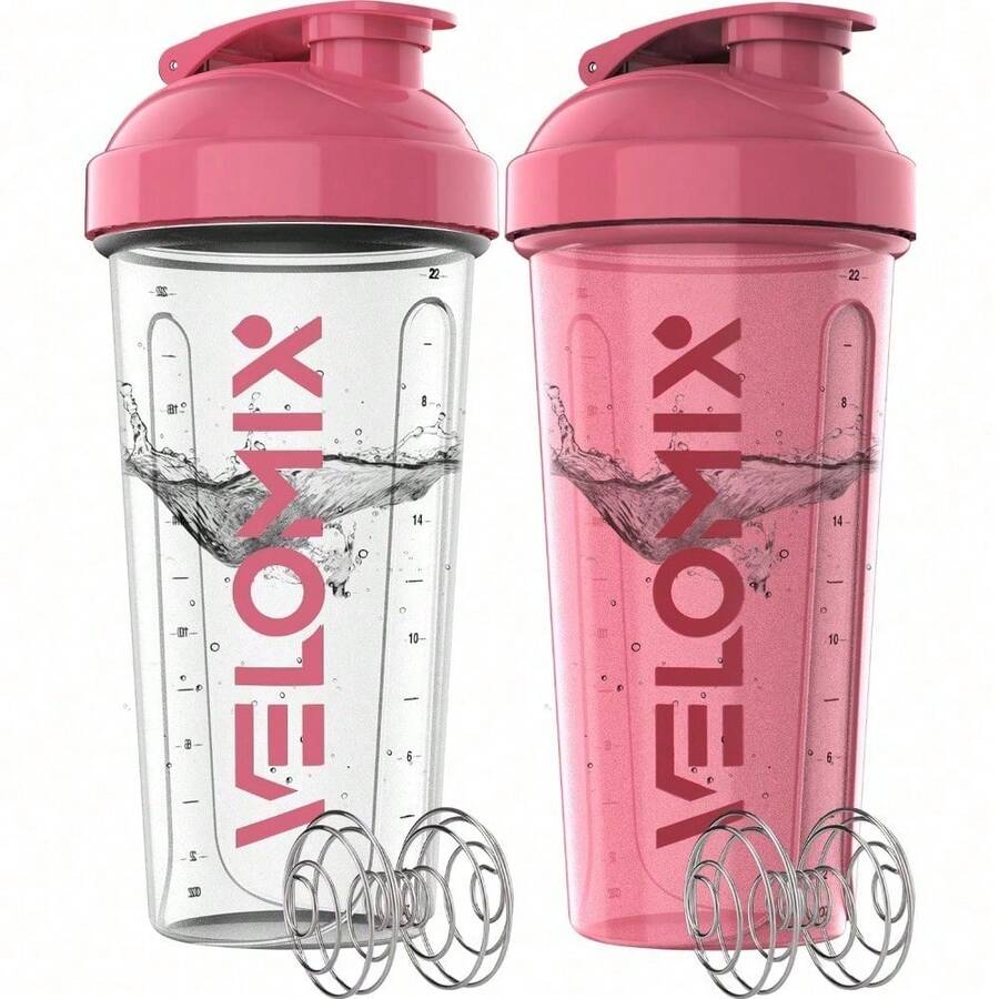 2-Pack 28oz/830ml Premium Shaker Bottles With 4 Stainless Steel Balls - Leakproof Mixer Cups For Protein, Smoothies & Meal Replacement - Gym, Office, Travel & Home Use - Blue & Clear Combo With Measurement Marks - 6)粉紅色/透明 - 查看 1