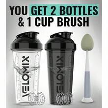 2-Pack 28oz/830ml Premium Shaker Bottles With 4 Stainless Steel Balls - Leakproof  Mixer Cups For Protein, Smoothies & Meal Replacement - Gym, Office, Travel & Home Use - Blue & Clear Combo With Measurement Marks - 刷牙 - 查看 2
