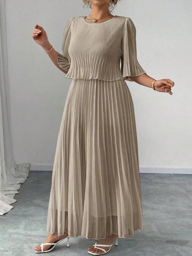chiffon dress shein SHEIN LUNE Ladies Ombre Chiffon Dress Deep V-Neck Empire Waistline Ideal  For Vacation, Party And Casual Elegant Dress