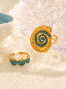 2 chiếc nhẫn xương cá có thể điều chỉnh theo phong cách resort bãi biển bằng thép không gỉ tráng men, phù hợp cho phụ nữ đeo hàng ngày và đi biển - Nhiều màu - Xem 6