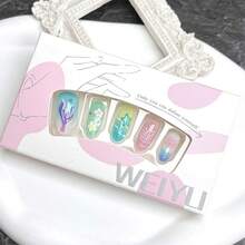 M30Pcs Summer Pr On Nails Almond Short Fake Nails With Cute Dolphin Mermaid Designs 3D Flower Starfish False Nails Colorful Summer Sea Theme Stick On Nails Acrylic Nails For Women Beach Vacation8001 - 彩色 - 查看 3