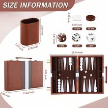 11-Inch Portable Backgammon Set – Classic 2-Player Board Game With Premium Brown Leather Case - Brown - View 1