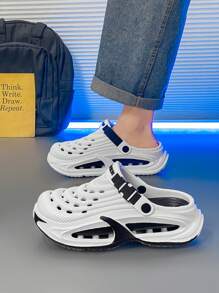 男士透气镂空凉鞋夏季新款包头拖鞋厚底防臭休闲运动凉鞋适合学生户外沙滩钓鱼开车轻便舒适凉鞋 - 白黑 - 查看 4