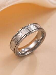 1 件男士时尚朋克风格简约银色不锈钢罗马数字戒指，适合日常佩戴、派对和情人节礼物 - 銀色 - 查看 3