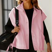 Women's Fuzzy Fleece Vest Oversized Casual Sleeveless Fuzzy Sherpa Jacket Winter Warm Button Down Gilet Outerwear With Pockets Puffer Vest For Women  Plain    Casual    Fuzzy  Pocket  Zipper    Daily - 粉色 - 查看 3