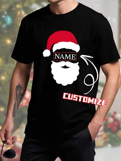 Personalisierte Herren Weihnachts-T-Shirts mit Muster, modisch und lässig geschnitten, fügen Sie Ihren eigenen Text hinzu, um Ihr personalisiertes bedrucktes T-Shirt zu gestalten, bedruckter Kurzarm T-Shirt in Unifarbe, atmungsaktiv, Weihnachtsmann T-Shirts, geeignet für Weihnachten, Geschenke, Feste, personalisierte Weihnachts-T-Shirts, geben Sie ihm/ihr ein lustiges Weihnachtsgeschenk.