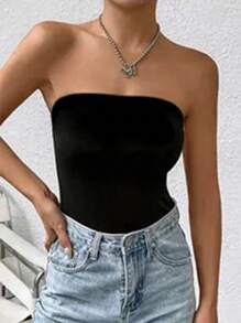Black Knit Tube Top | Stretch Slimming Strapless Essential With Contoured Fit & Versatile Layering Potential