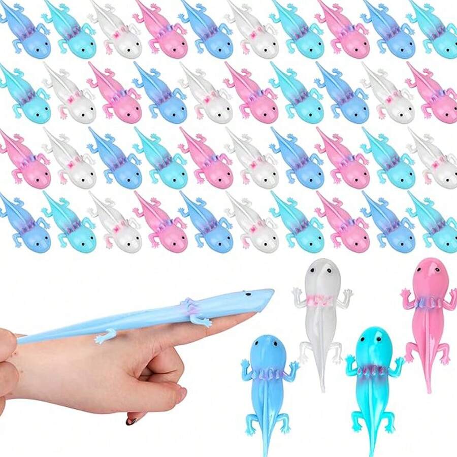 5/10/20/30/48 件装墨西哥蝾螈派对礼品，橡胶墨西哥蝾螈弹弓新奇玩具派对用品，蝾螈动物感官玩具，儿童减压玩具生日装饰，款式和颜色随机