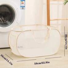 Minimalist White Foldable Laundry Basket, Large Capacity, Waterproof, Bathroom Storage Organizer. Silent Wheels, Smooth Rolling Casters. Soft Oatmeal Color