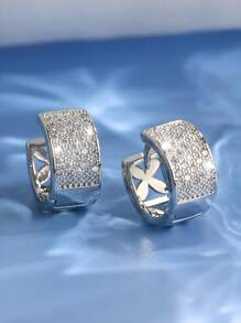 1 Paio Di Orecchini A molletta Uomo Alla Moda Completamente Tempestati Di Strass, Accessorio Gioiello Per Vacanze E Raduni
