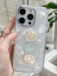 1 件 INS 贝壳海星海螺珍珠水波纹创意透明手机壳适用于 17 Air 16 15 14 13 12 11 Pro Max Plus 柔软硅胶后盖