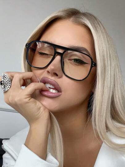 2副女士亚克力眼镜框，飞行员方形聚碳酸酯镜框，时尚平光眼镜，适合日常阅读和日常服装搭配