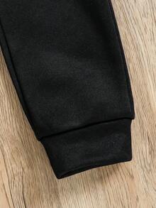 Toddler Letter Print Warm Crew Neck Sweatshirt And Pants Set - Black - View 8