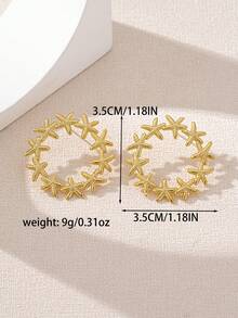 1 Pair Asymmetrical Round Earrings, Casual Vacation Jewelry Accessories For Women - Yellow Gold - View 4