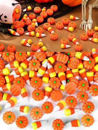 40/20/10 件万圣节树脂装饰，假南瓜糖果玉米迷你树脂吊坠万圣节装饰小装饰 DIY 工艺品，用于制作 DIY 手机壳、相框、发夹和其他手工艺品