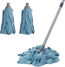 KeFanta Mops For Floor Cleaning,One Mop Handle With 2 Blue Microfiber Cloth Mops Head Replacement,String Wet Mop Refills Compatible With 0.8" Diameter Stick(1 Pole & 2 Heads) - 1 - Xem 1