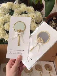 1/3/15pcs,Decorations, Figurines, And Gifts For The Saudi National Day Celebration.Thick And High-Quality Retro European Style Single-Sided Portable Mini Mirror With Metallic Luster, Paired With Lace Bow And Mini Dried Flower, Equipped With Butterfly Handle, Suitable For Wedding Souvenirs, Blessing Gifts, Makeup, Travel, Camping, And Is A Gift For Colleagues And Students. May God Bless You With Happiness Through This Mirror. - Multicolor - View 4