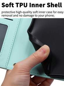 AWQUER Wallet Flip Cover Protective Case Compatible With Samsung Galaxy 16E/16/15/14/13/12/Mini/11 Pro/X/XS Max/XR/8/7/6 Plus/SE (2020/2022 Models), Credit Card Slots, PU Leather Material - Mint Green - View 9