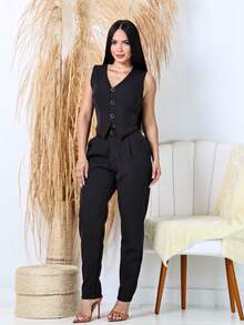 Women's Formal Skinny Pants Tailoring Set - Black - View 2