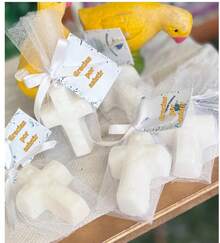 12 velitas cruz con aroma souvenirs recuerdo para evento bautizo primera comunión - Blanco - Ver 2