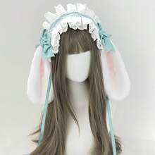 1pc Lolita Rabbit Ear Headband With Bow, Plush Rabbit Ears With Lace Bow, Suitable For Party Costumes, As Gift For Friend's Birthday, Back To School, Thanksgiving Halloween
