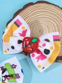 6 Stücke/2 Stücke Set Schulanfang Haarschleifen-Clips, Schulbus-Apfel-Muster Haarspangen, Teenager Erster Schultag Kopfschmuck, Geschenk für neue Schüler, Teenager Haaraccessoires - Verschiedenfarbig - Übersicht 6