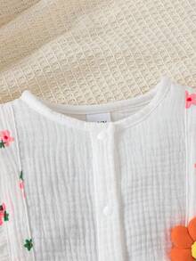 Cute Ditsy Floral Cap Sleeve Long Sleeve Embellished Flower Decor Casual Infant Girl Outfit