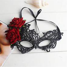 1 件天鹅绒玫瑰黑色眼罩，经典派对化妆舞会半脸面具，适合万圣节、派对、节日和各种场合 - 蕾絲面具 - 查看 6