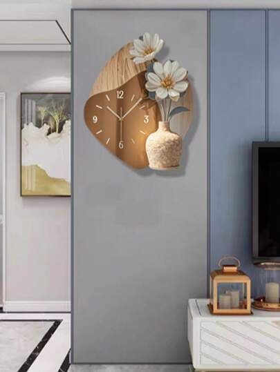 2D New Crème Creative Interior ation Wand Clock, Home Indoor Living Room, Study Bedroom, Dining Room Painting Clock. view 2