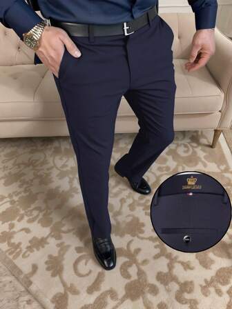 Stretchbyxor för affärsmässiga tillfällen, med kronbroderi, elastiskt och hudvänligt tyg, andningsbara för sommaren